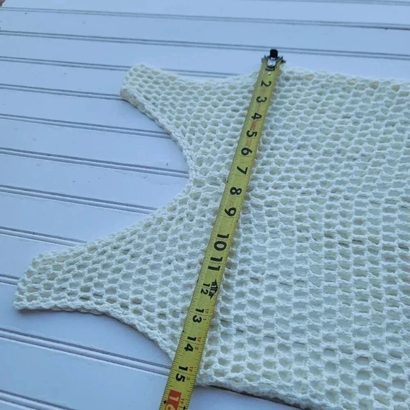 White Cotton Blend Crochet Fishnet Fringe Sleeveless Sweater Top Sweater Sz S/M - Picture 6 of 10